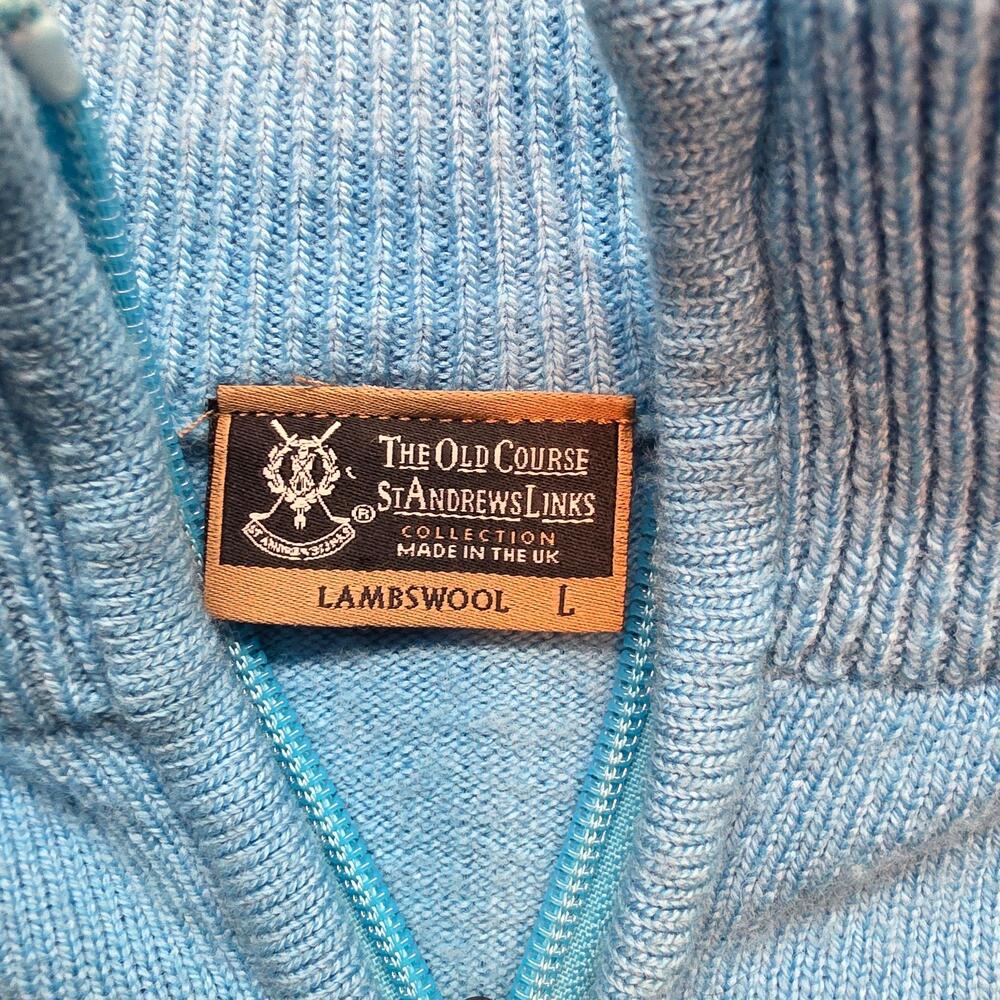 The Old Course St Andrews Links Sweater Mens L Blue 1/4 Zip Wool Golf Pullover - Picture 2 of 10